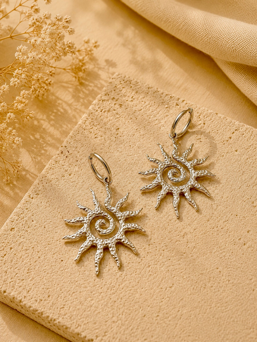 Boucles d'Oreilles Soleil Lunaire Argentées