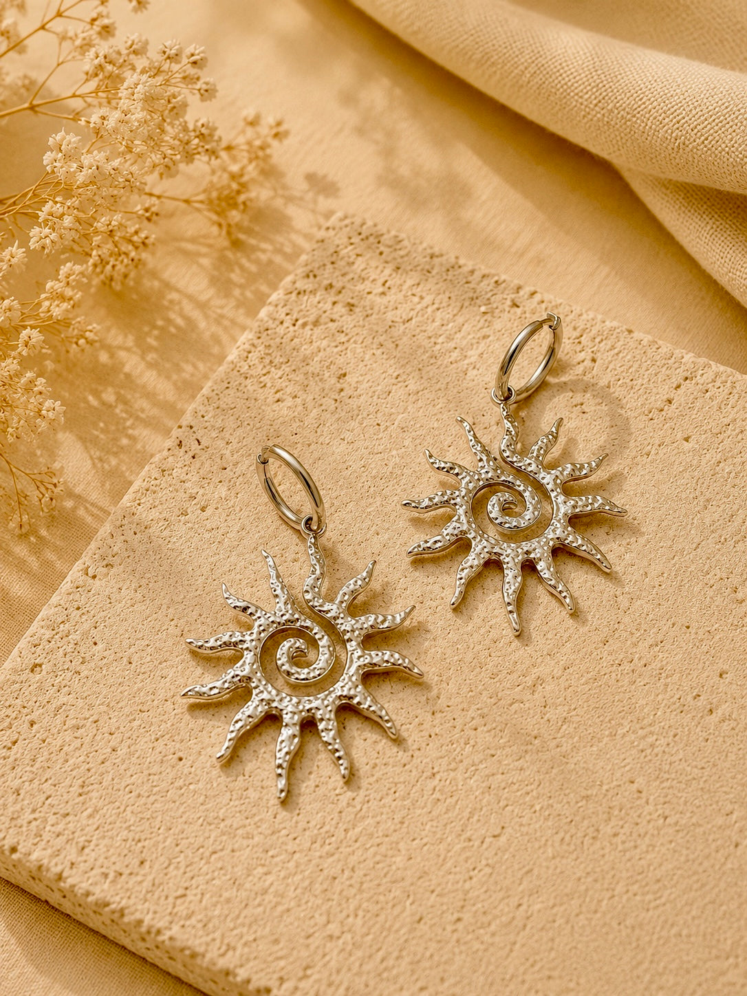Boucles d'Oreilles Soleil Lunaire Argentées