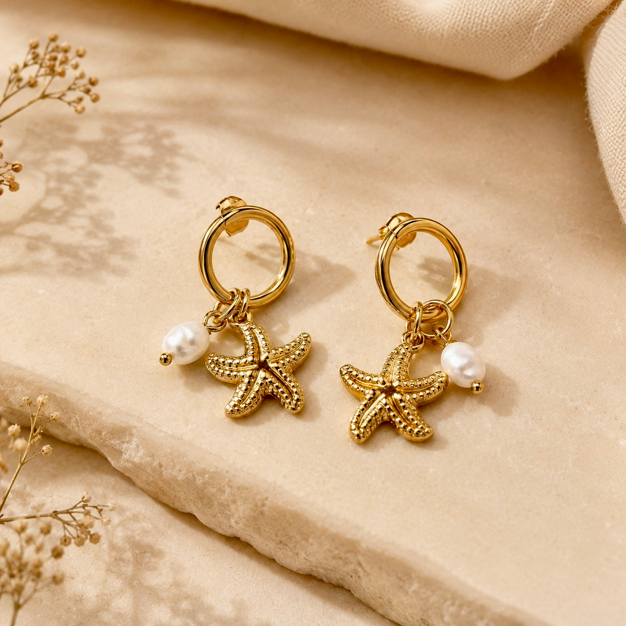 Boucles d’Oreilles Étoile de Mer Perle