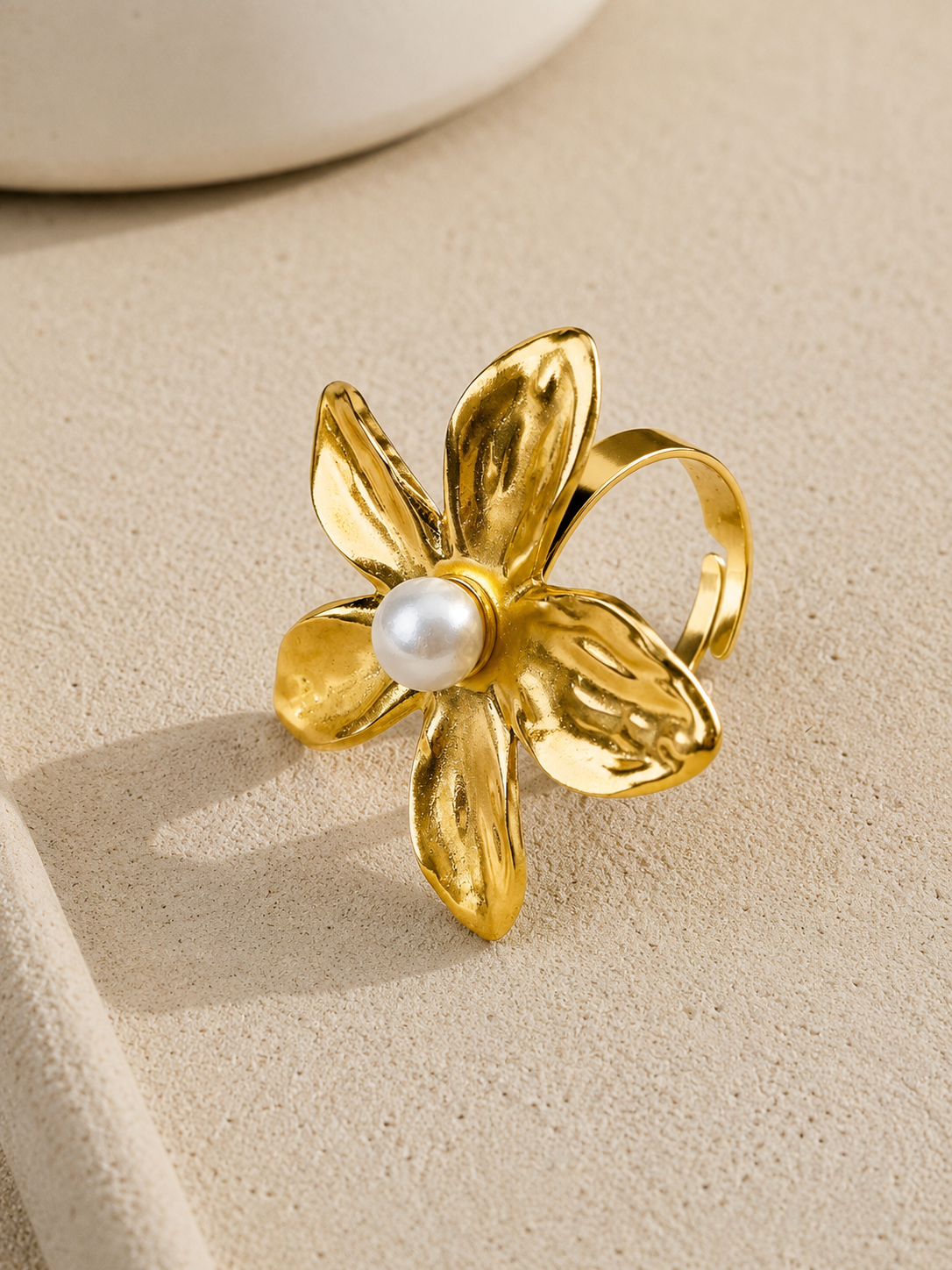 Bague Fleur Perle Dorée