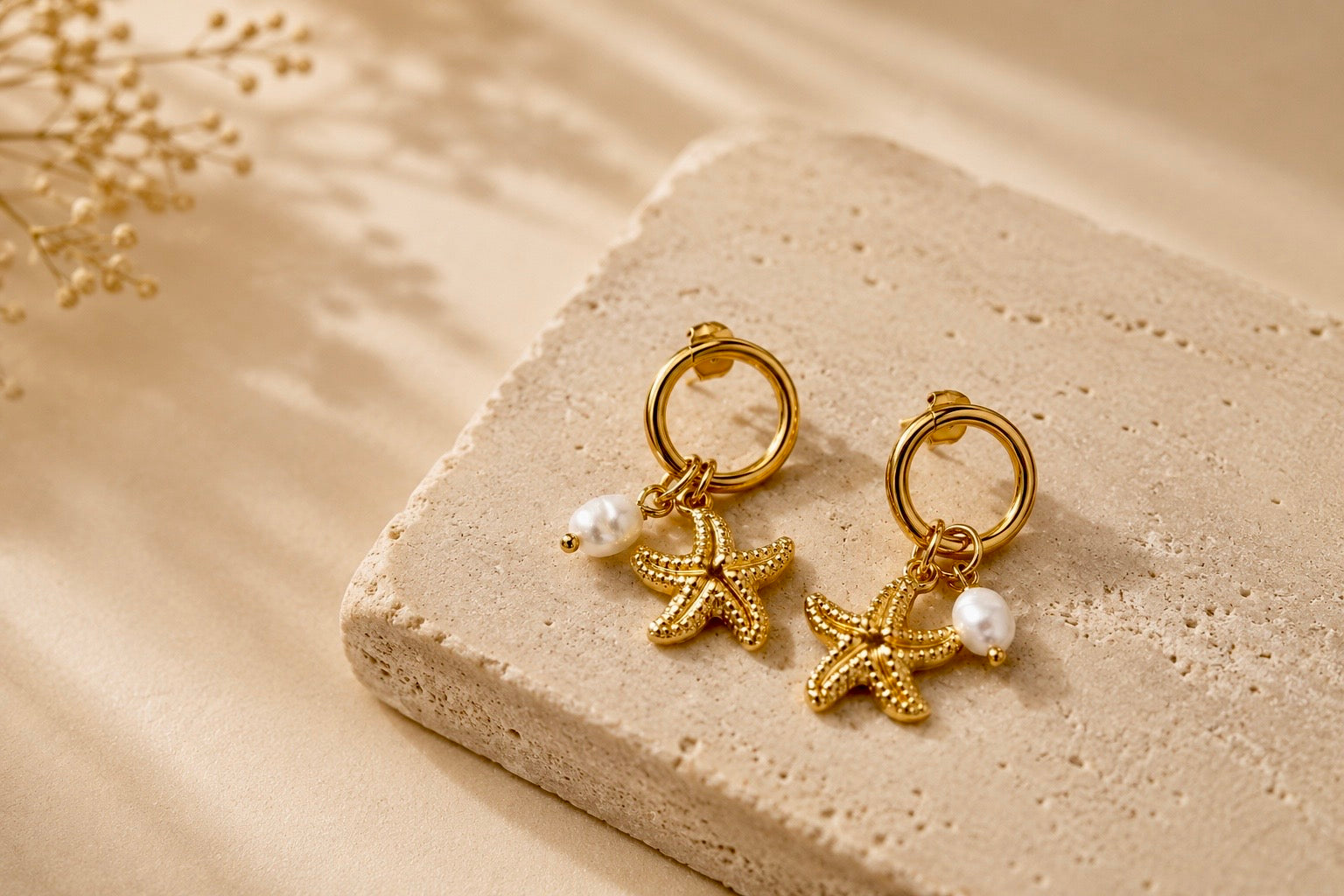 Boucles d’Oreilles Étoile de Mer Perle
