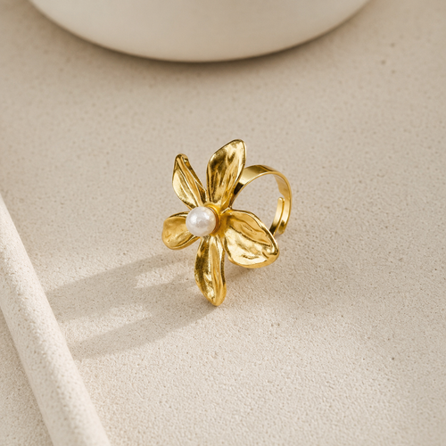 Bague Fleur Perle Dorée